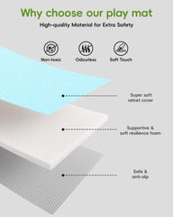 Heypappy play mat with 1.7-inch thick foam for comfortable floor play.