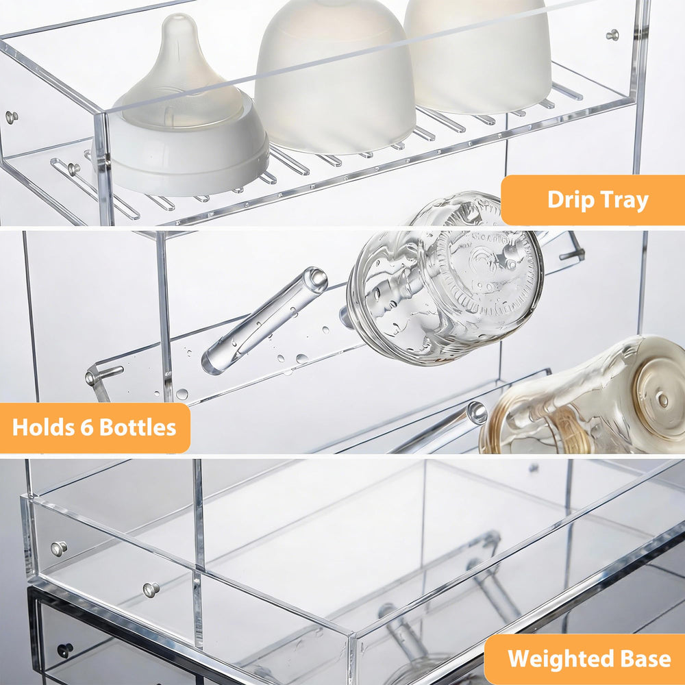 Heyrelda vertical rack saves counter space while drying multiple bottles.