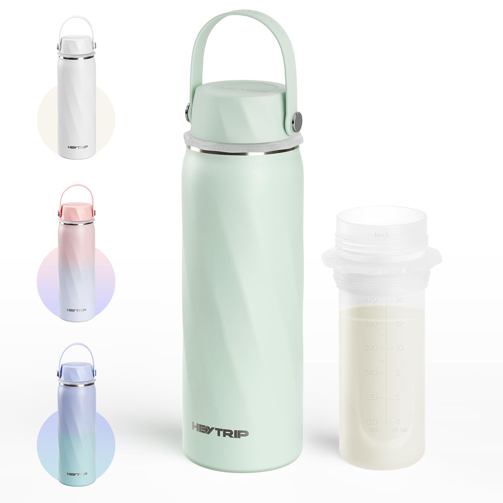 HEYTRIP 20oz breastmilk cooler bottle in travel-ready setup for on-the-go feeding