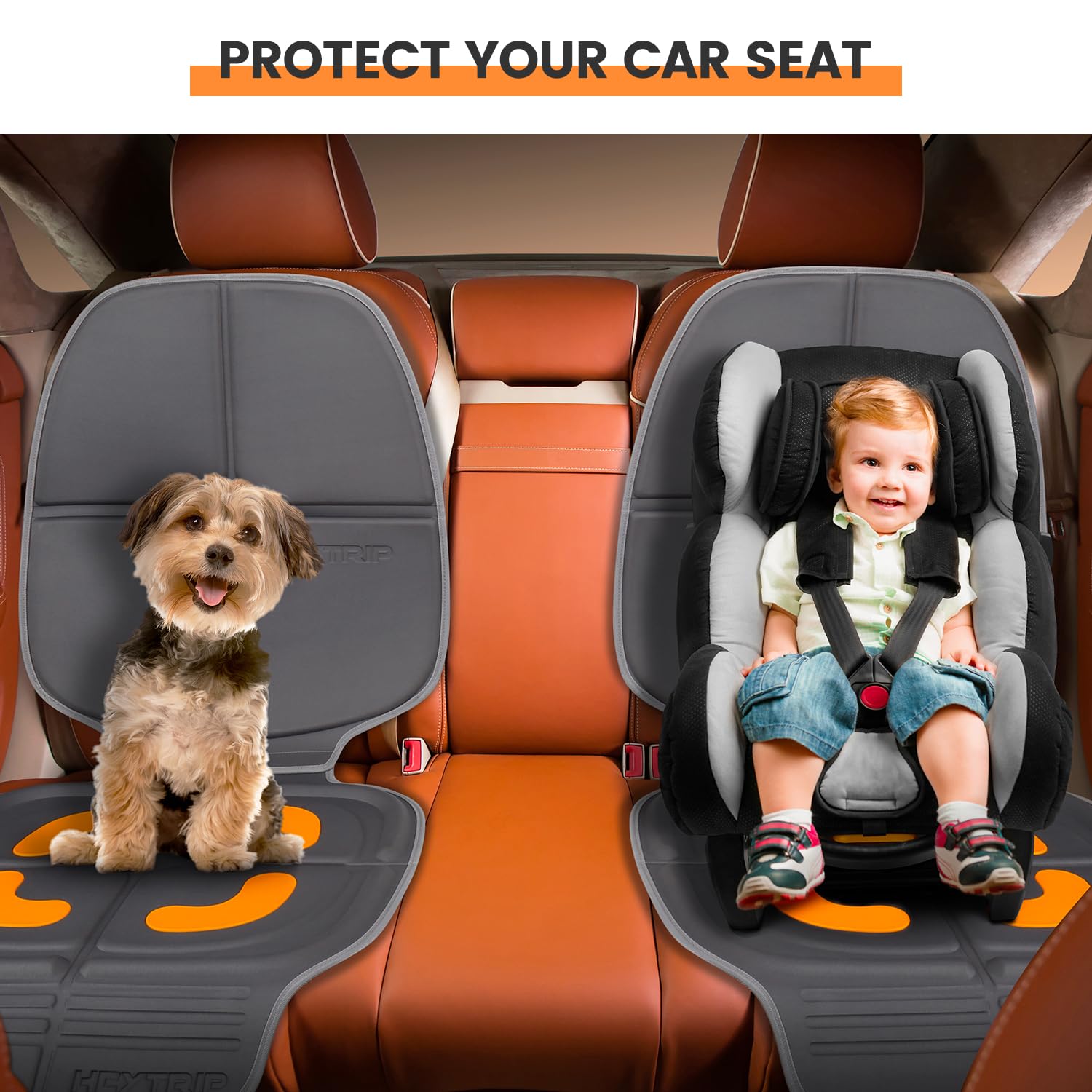 HEYTRIP car seat protector forward-facing setup keeps seats clean during trips.