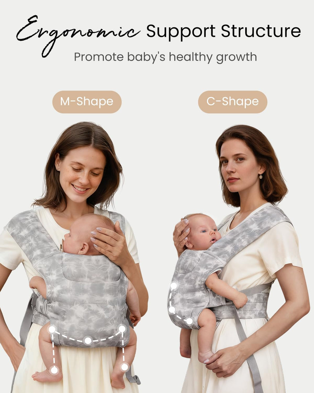 HEYVALUE Baby Carrier head support in TieDyeGray ensures gentle neck protection.