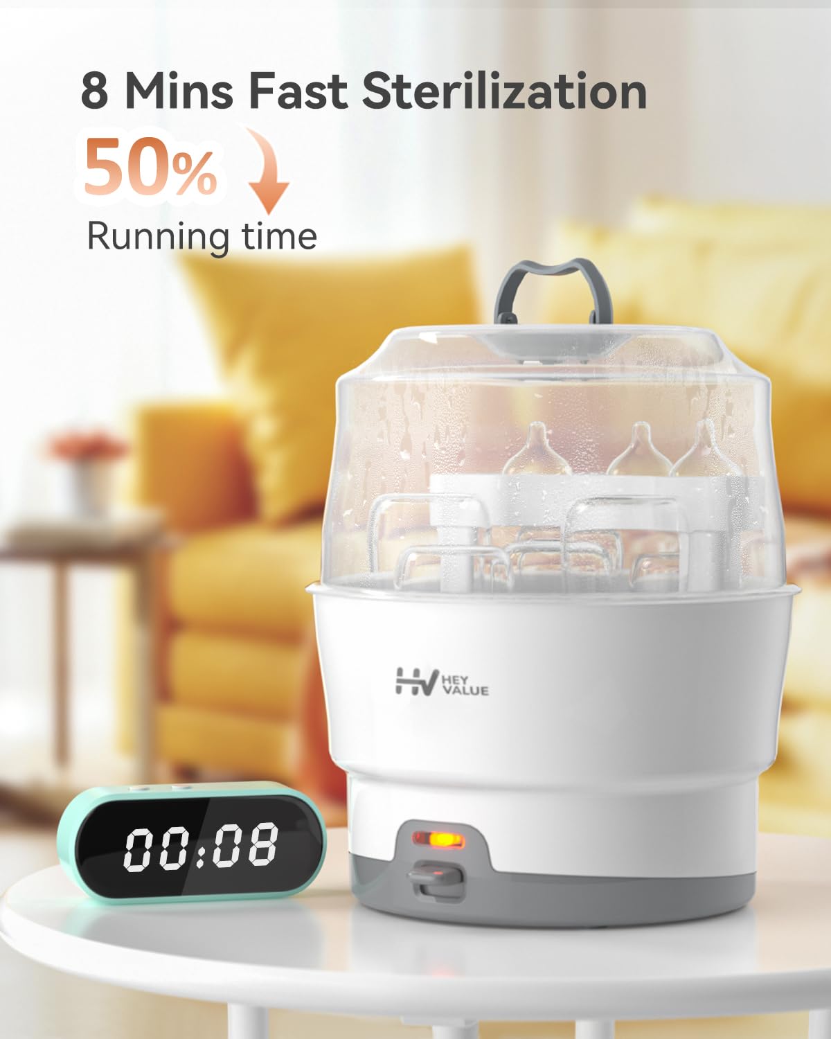 HEYVALUE Ease-Steam inside compartment holds bottles and parts safely.