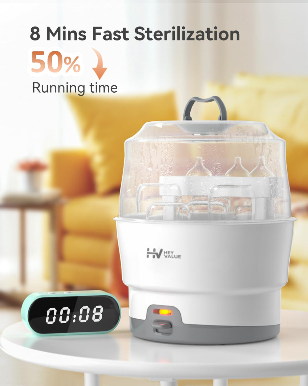 HEYVALUE Ease-Steam inside compartment holds bottles and parts safely.