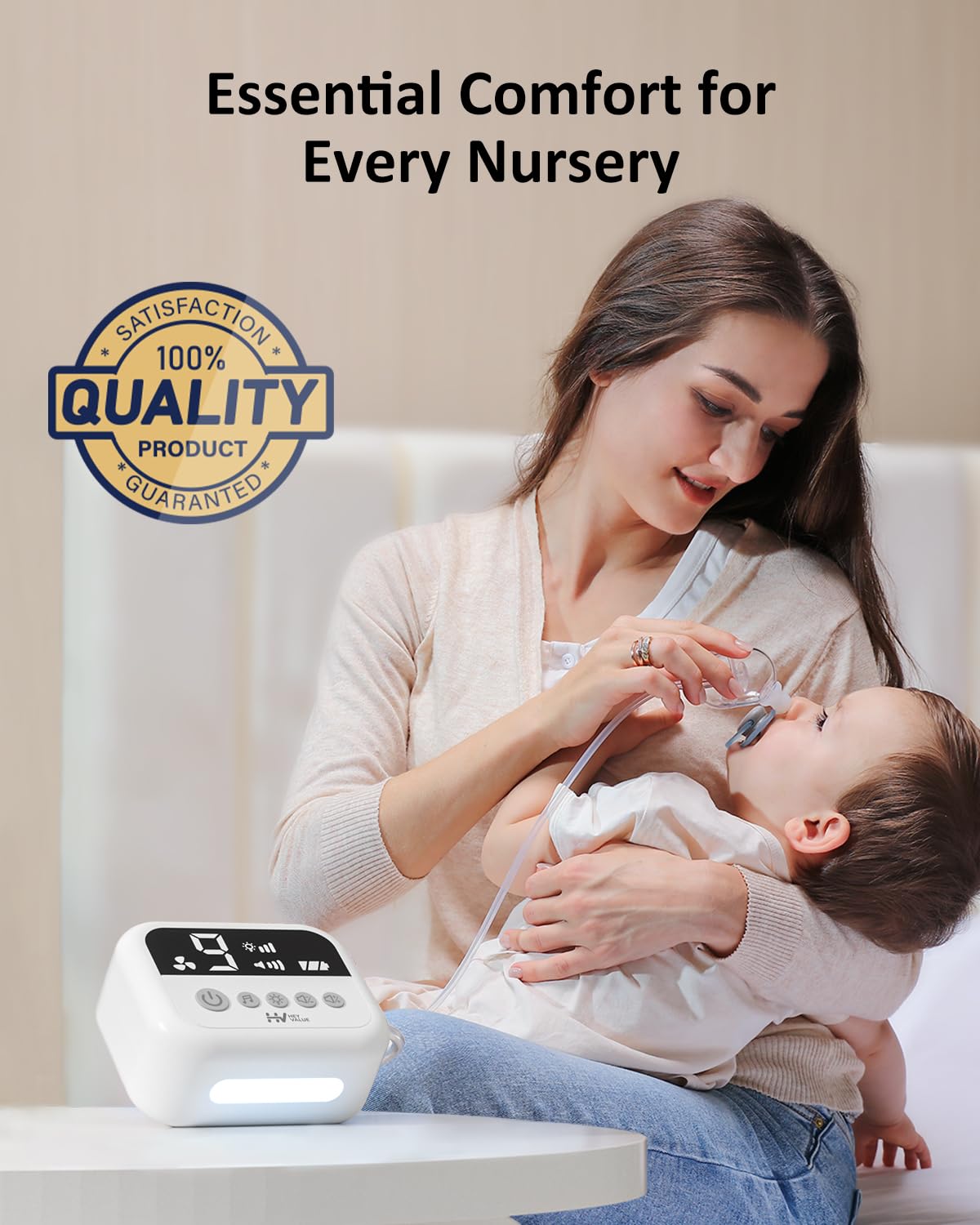 HEYVALUE nasal aspirator fits in a diaper bag for travel-ready relief.