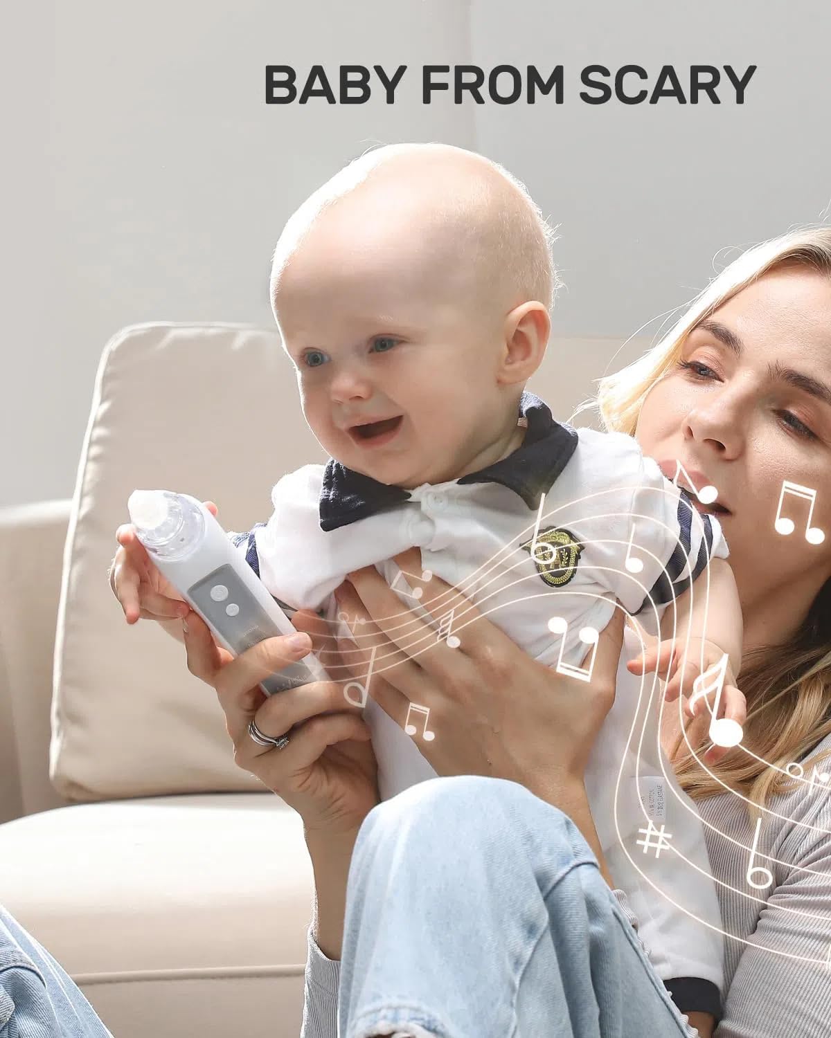 HEYVALUE nasal aspirator in use with baby shows gentle suction.