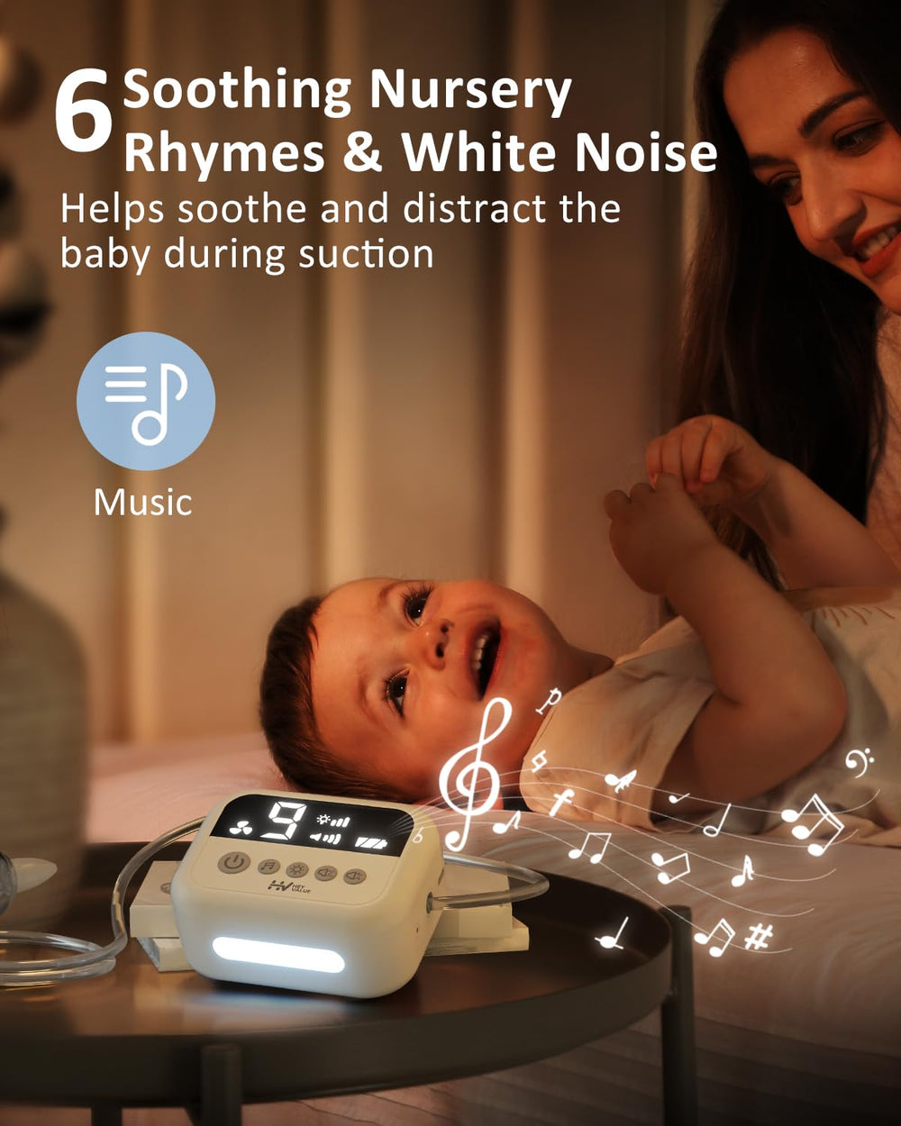 HEYVALUE nasal aspirator with two silicone tips for different ages.