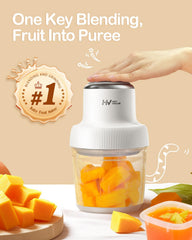 HEYVALUE 6-blade stainless processor highlights powerful blending for smooth purée.