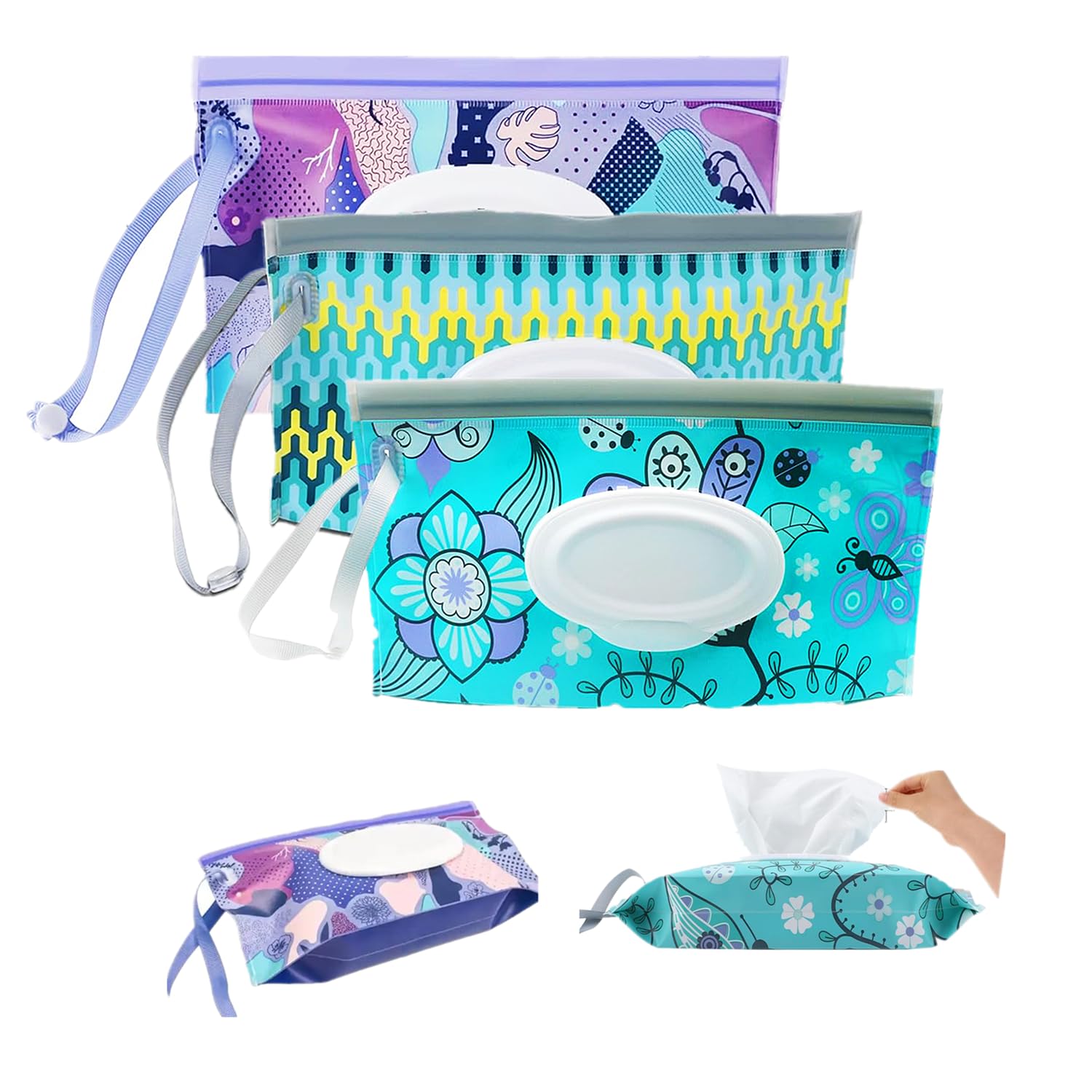 HFHungkeong 3Pack Wipes Pouch with closed top keeps wipes moist on the go.