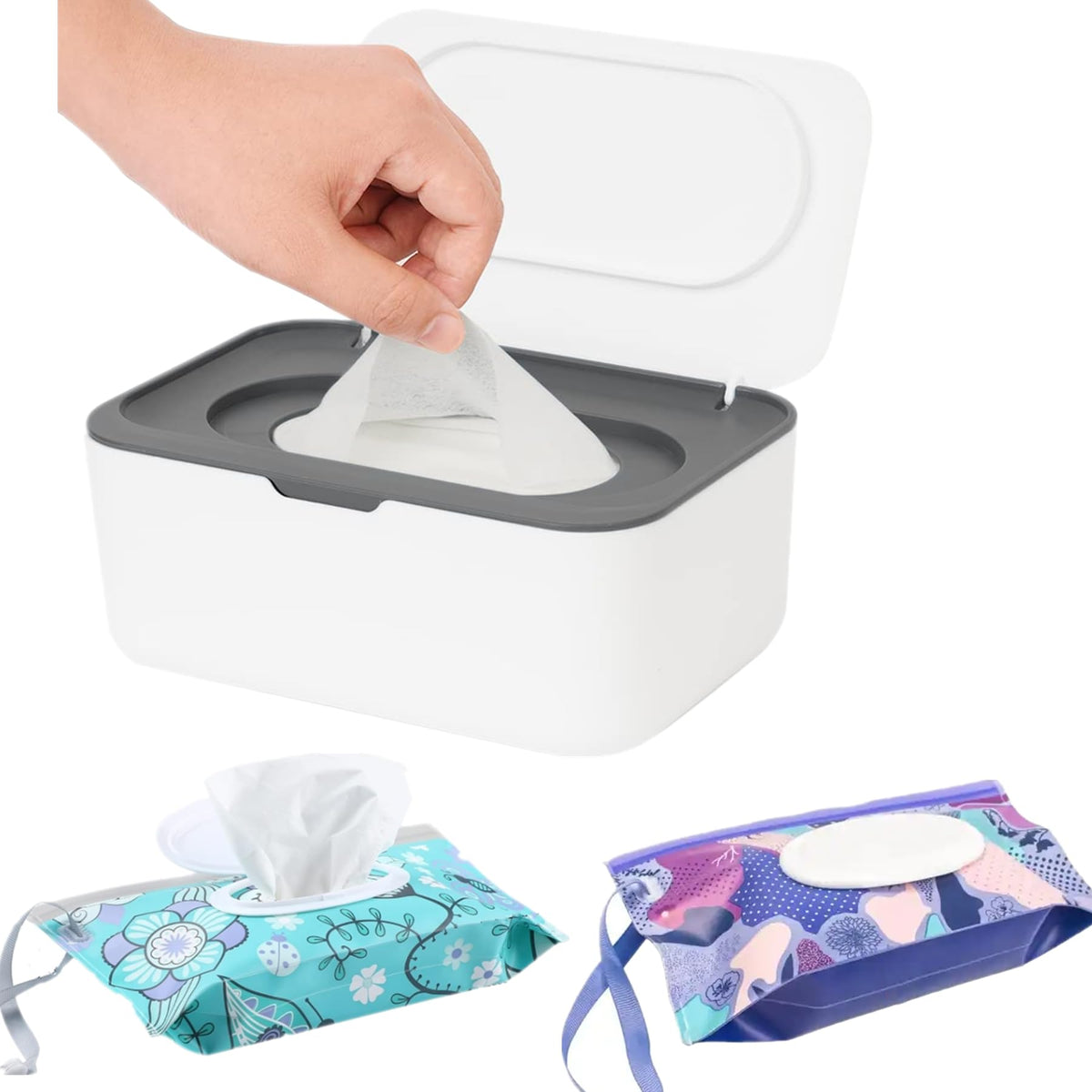 HFHungkeong wipes dispenser white-gray front view for easy access