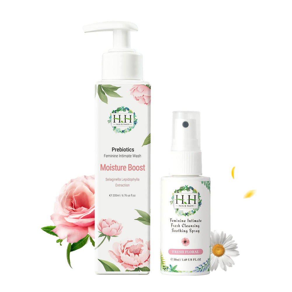 HH Herb & Health Prebiotics Feminine Wash bottle close-up for gentle daily cleansing.