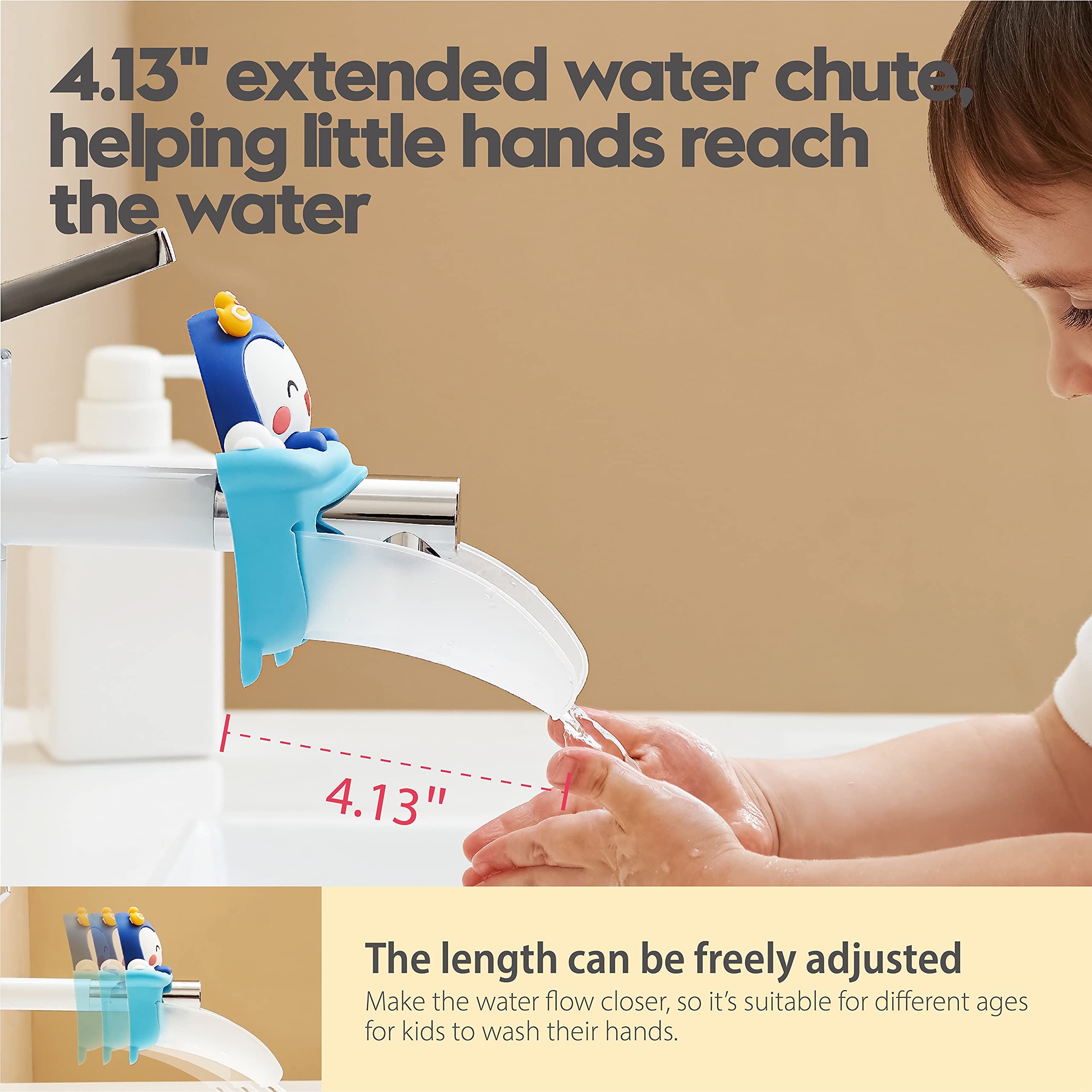 hhf penguin faucet extender installed on a standard faucet