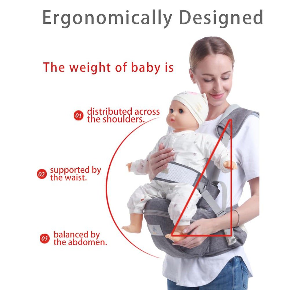 HHOCN Baby Hip Seat Carrier back view with safety belt and secure buckles