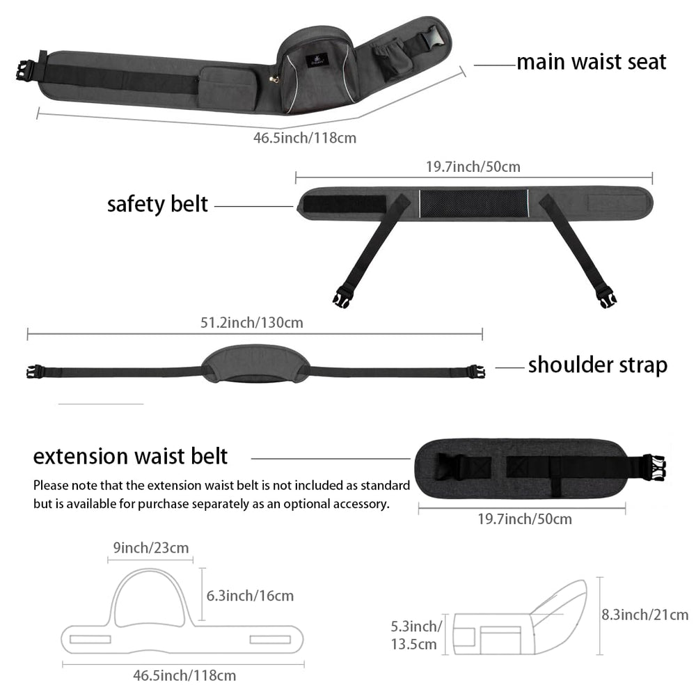 HHOCN hip seat carrier pocket closure detail for securing essentials