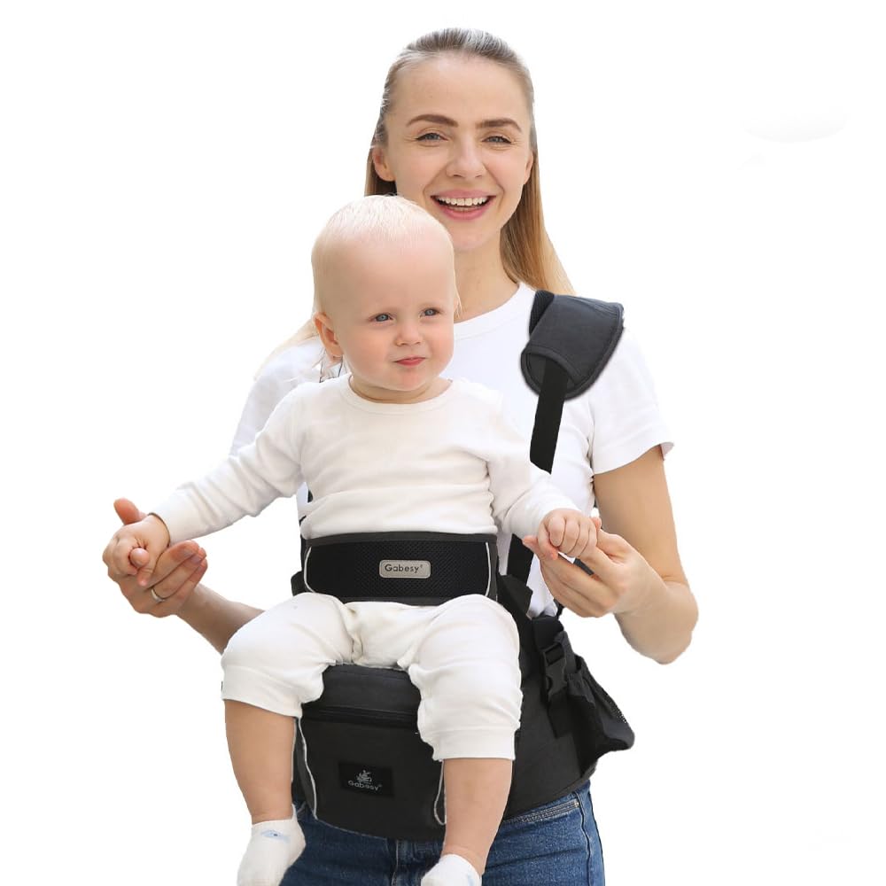 HHOCN Baby Hip Seat Carrier front view with adjustable waist and storage pocket for daily outings