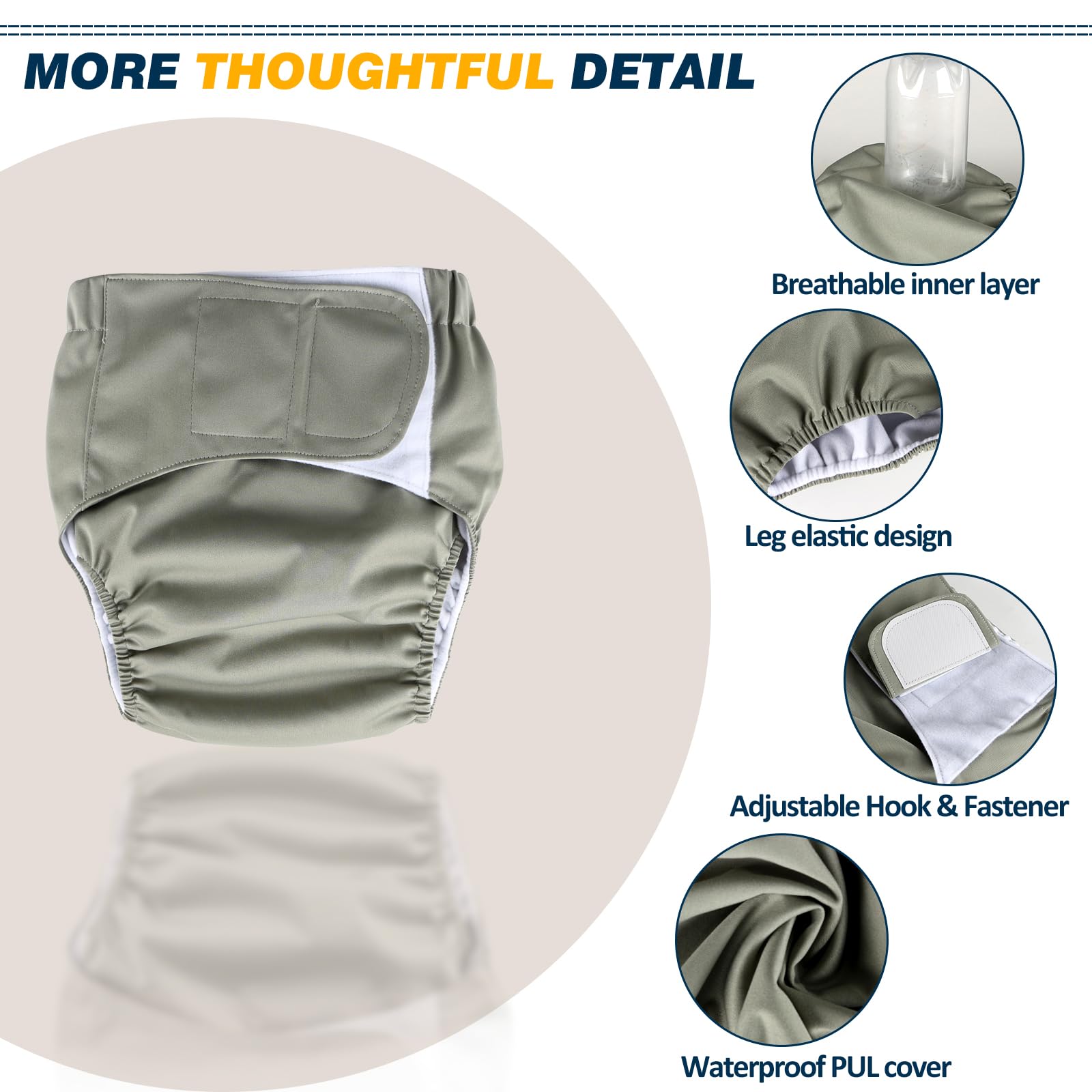 Hi Sprout reusable underwear gray showing waterproof outer shell for leak protection.