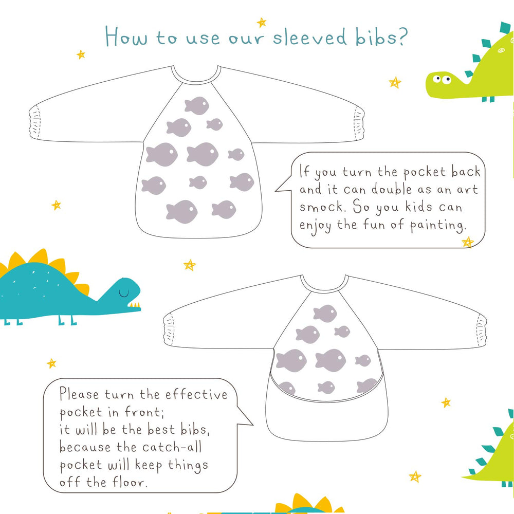 Hi Sprout Snails sleeve bib ideal for meals and art time.