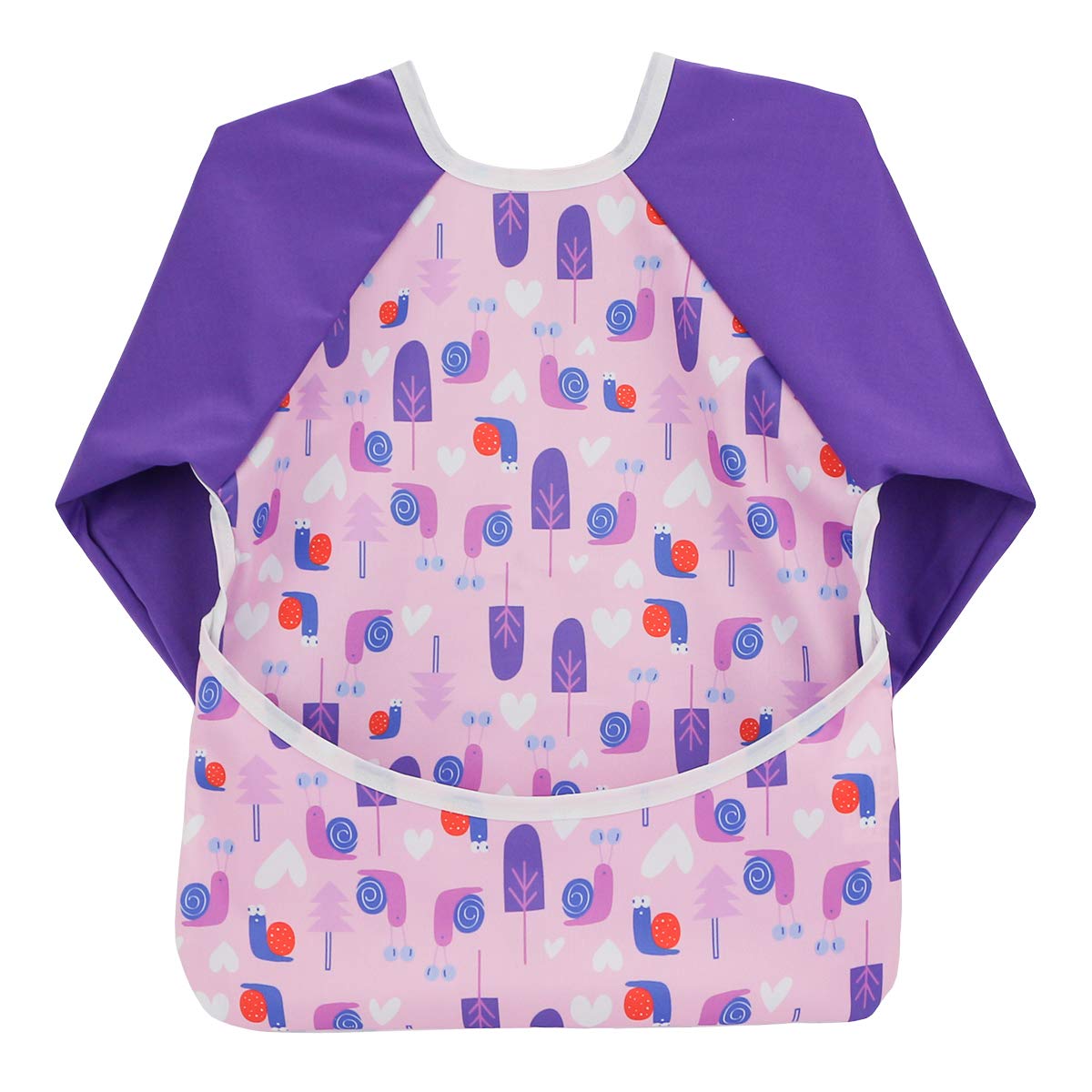 Hi Sprout Snails sleeved bib with Velcro closure for secure meals.