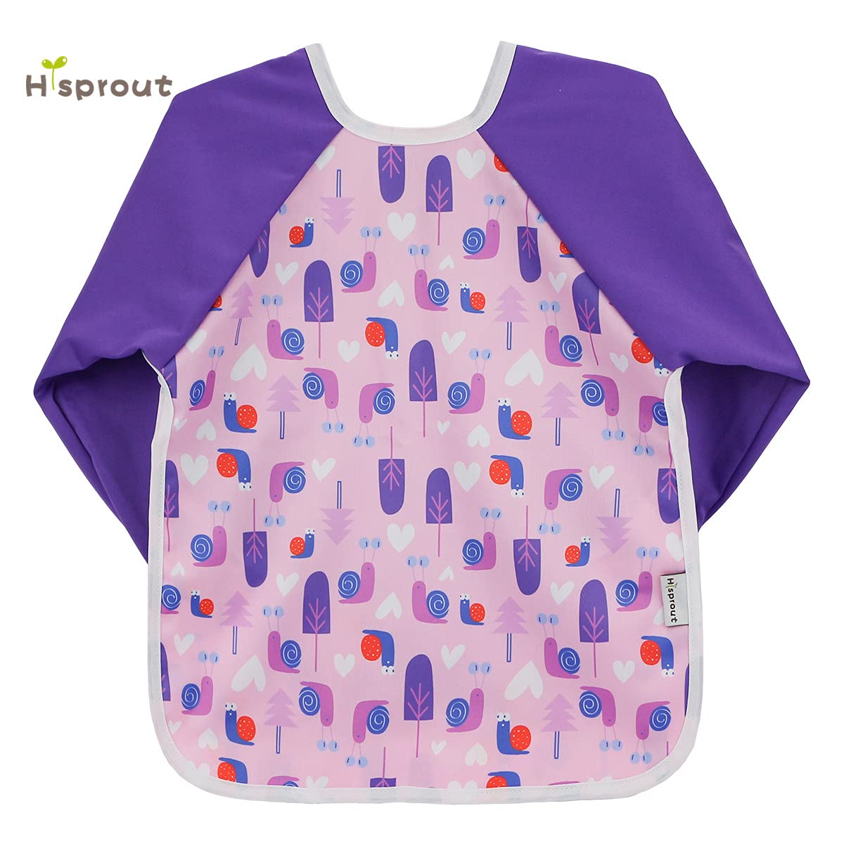 Hi Sprout Snails sleeved bib pocket catches drips during feeding.