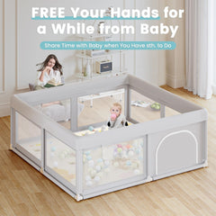 Hiaksedt 50x50 inch playpen provides large space for exploration.