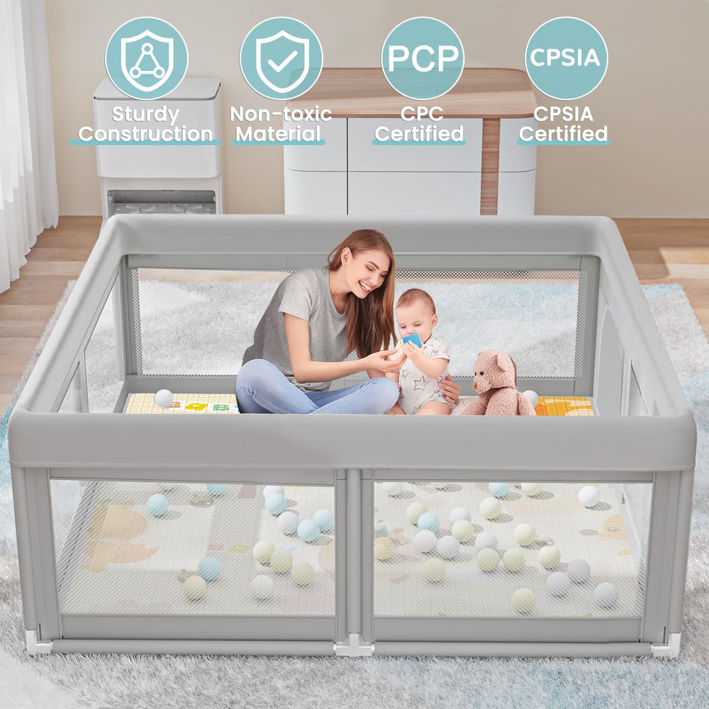 Hiaksedt playpen uses suction cups for strong stability on floors.