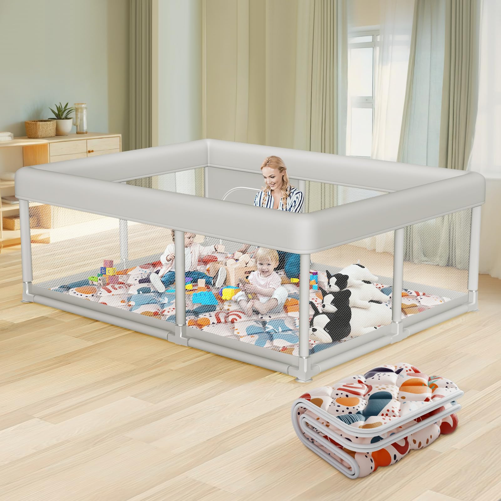 Hiaksedt indoor-outdoor playpen fits homes and patios.