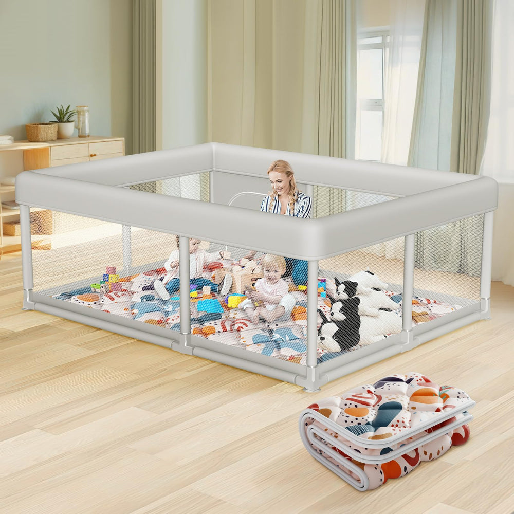 Hiaksedt indoor-outdoor playpen fits homes and patios.