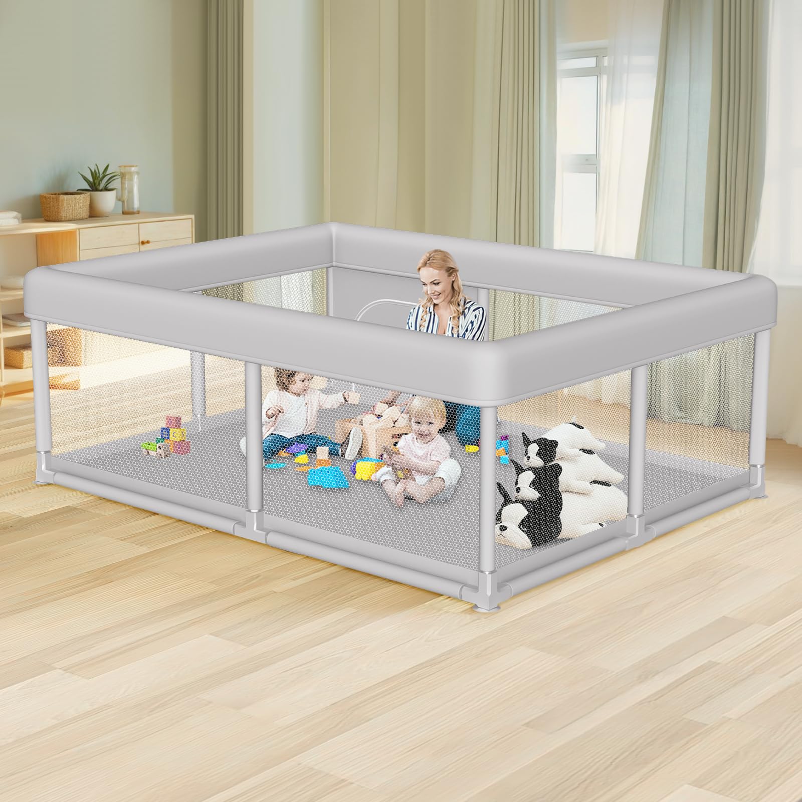 Hiaksedt Large Baby Playpen 65x50 inch layout for safe indoor setup.
