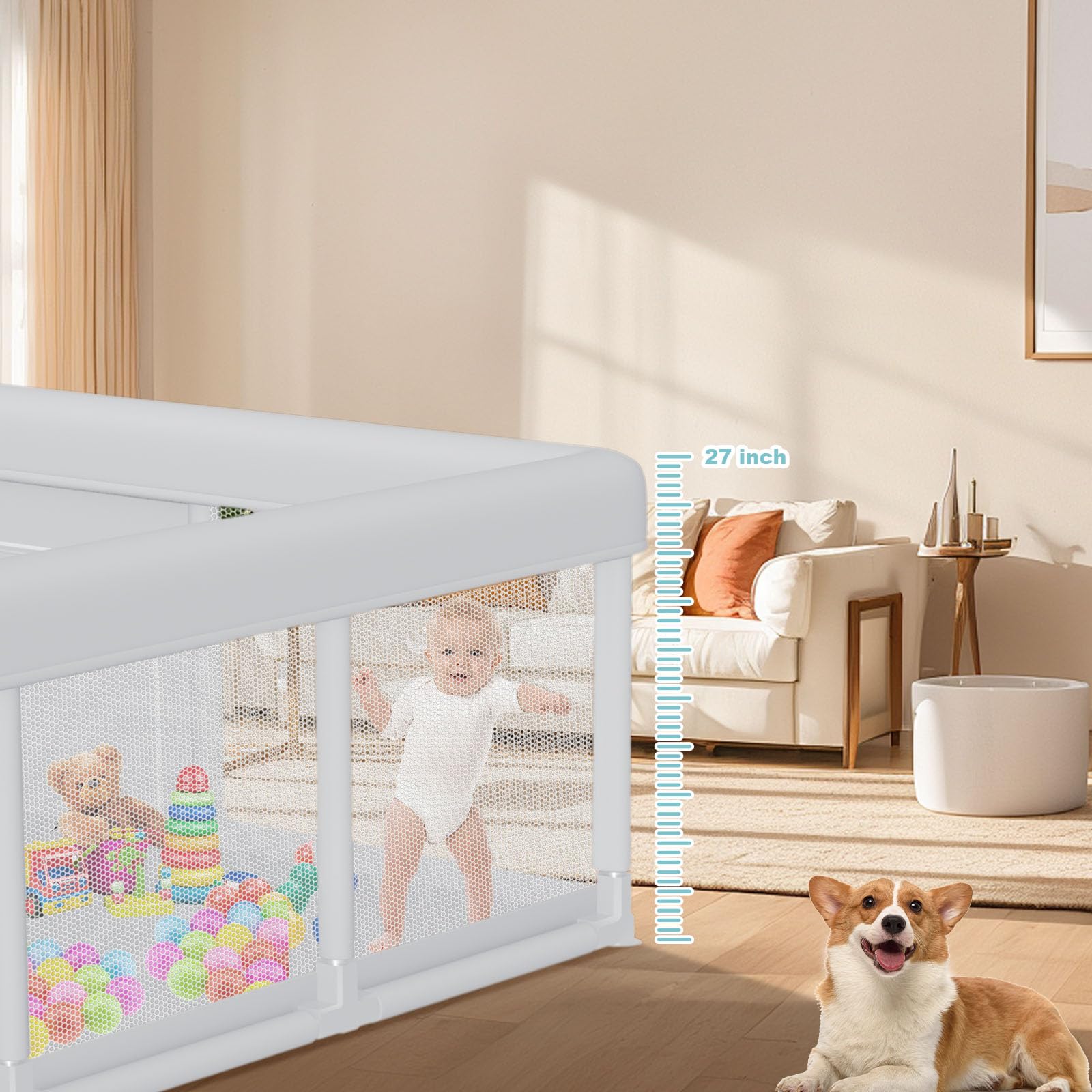 Hiaksedt non slip suction cups anchor the playpen on floors.
