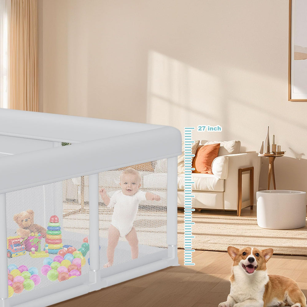 Hiaksedt non slip suction cups anchor the playpen on floors.