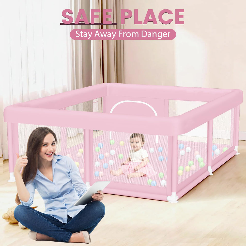 Hiaksedt pink baby playpen in use for safe indoor play