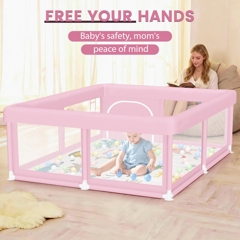 Hiaksedt playpen shows 360-degree visibility for constant supervision