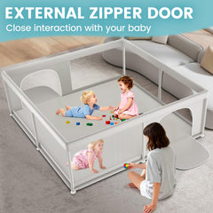 Hiaksedt playpen with anti-slip base stays secure on floors.