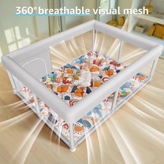 Hiaksedt playpen with cushioned top edge protecting toddlers.