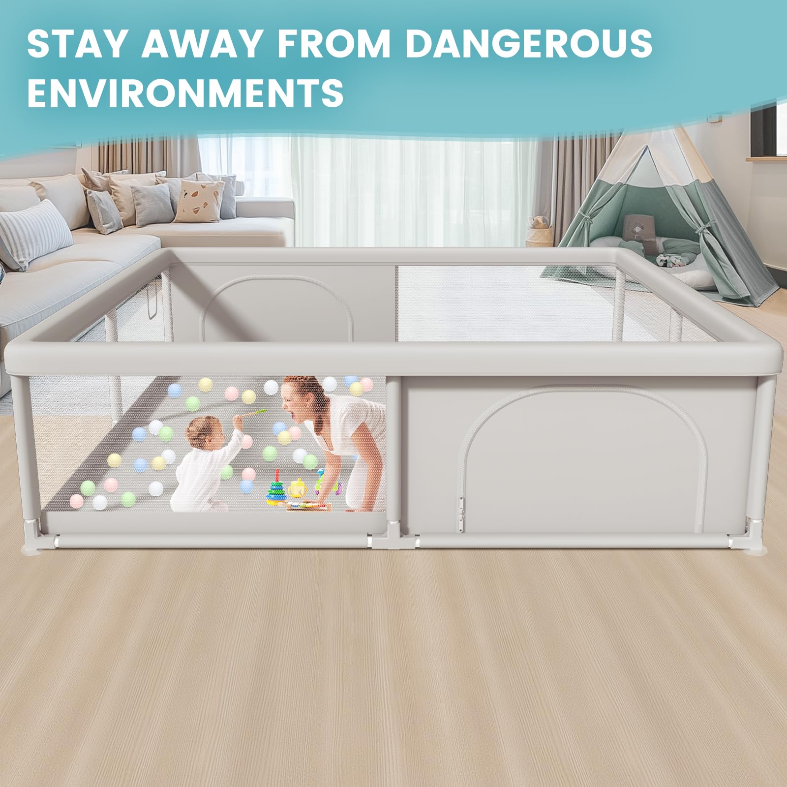 Hiaksedt spacious interior supports play from babies to toddlers.
