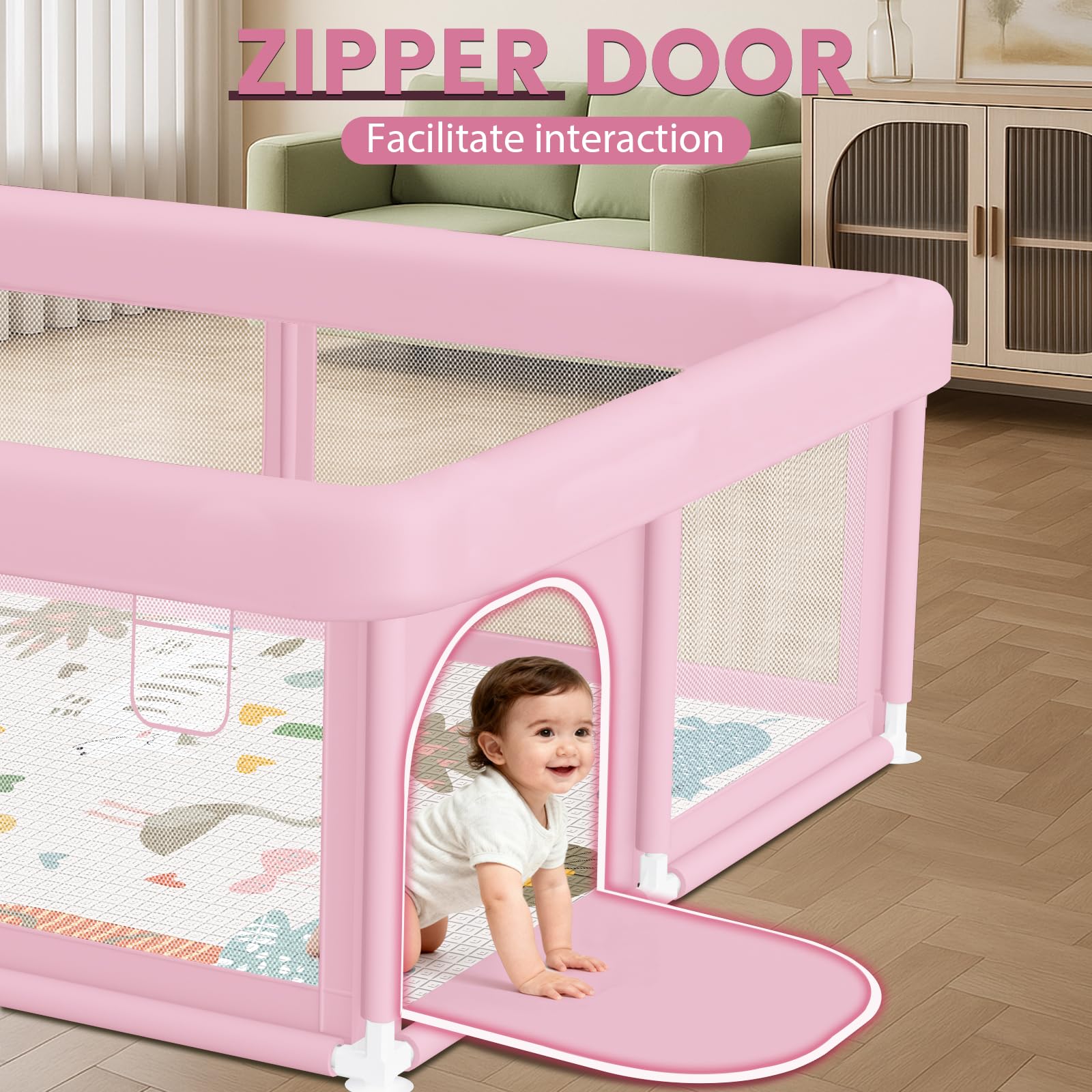 Hiaksedt playpen uses sturdy suction cups to stabilize the space