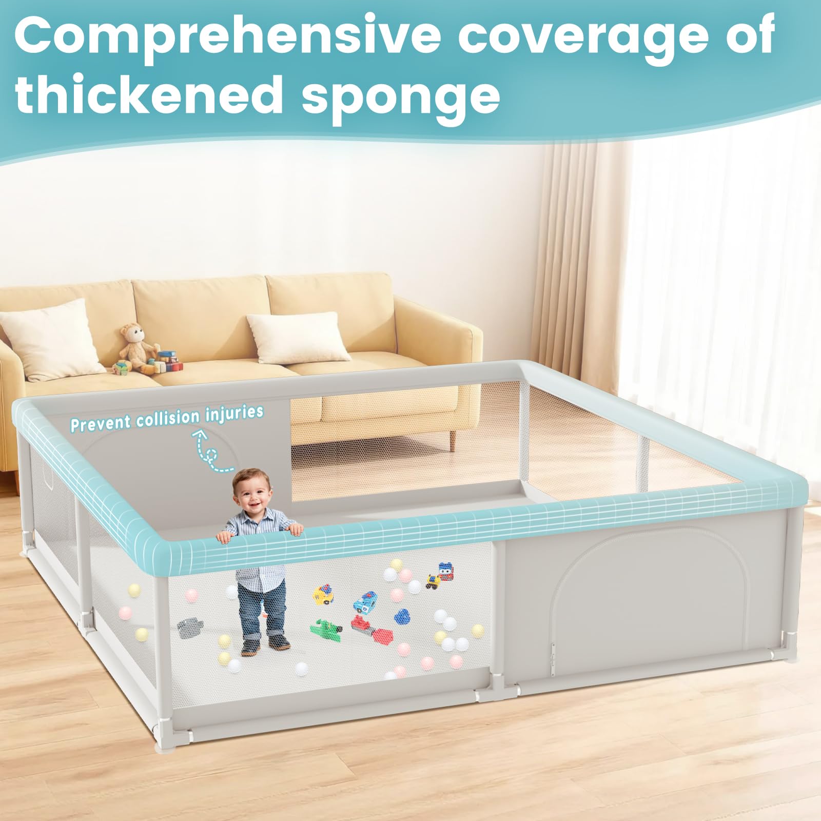 Hiaksedt playpen with zipper gate for easy entry and containment.