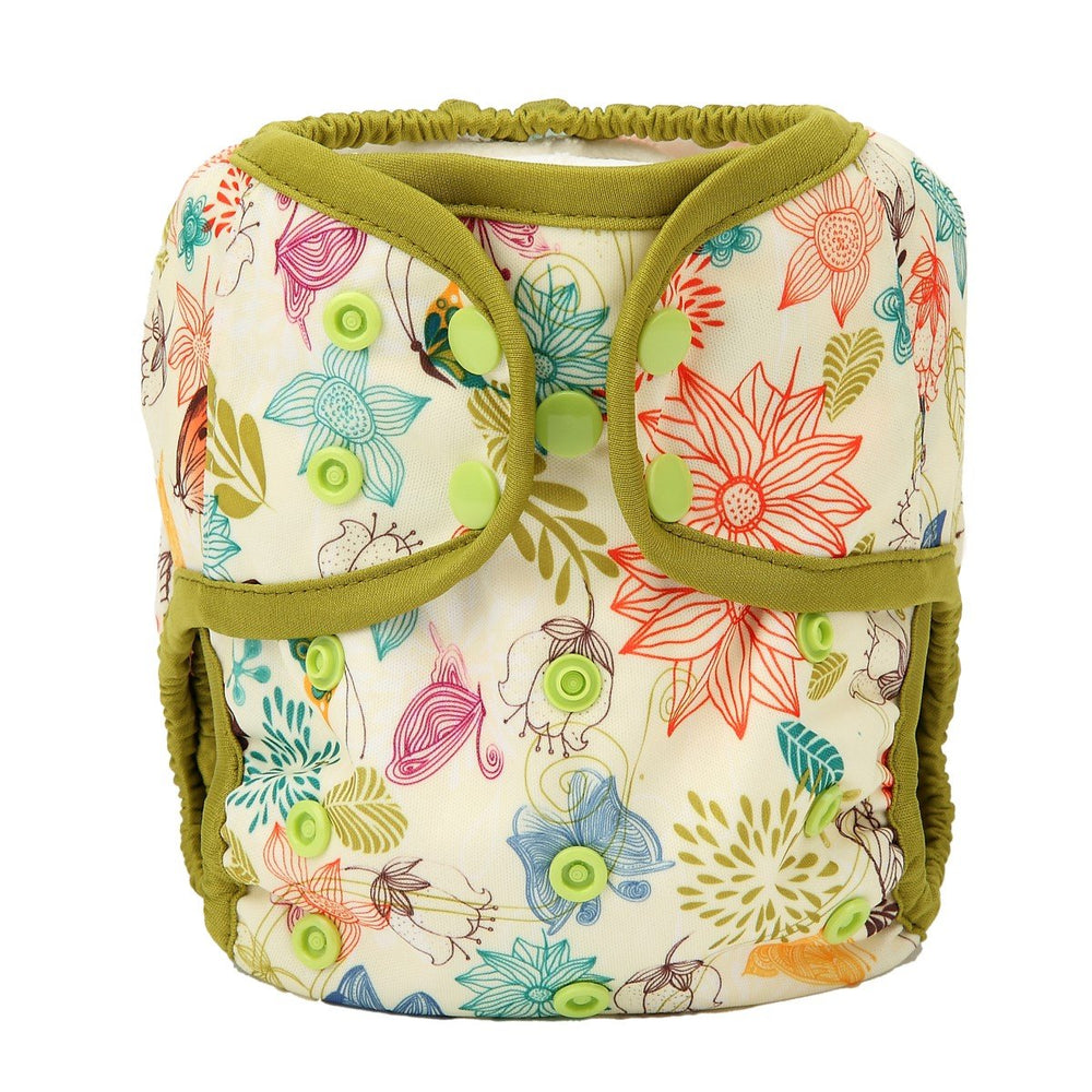 Hibaby Bloom one-size diaper cover with snaps for adjustable fit.