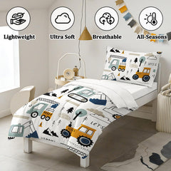 HICAND fitted-sheet showcases truck-theme print for coordinated kid-friendly bedding