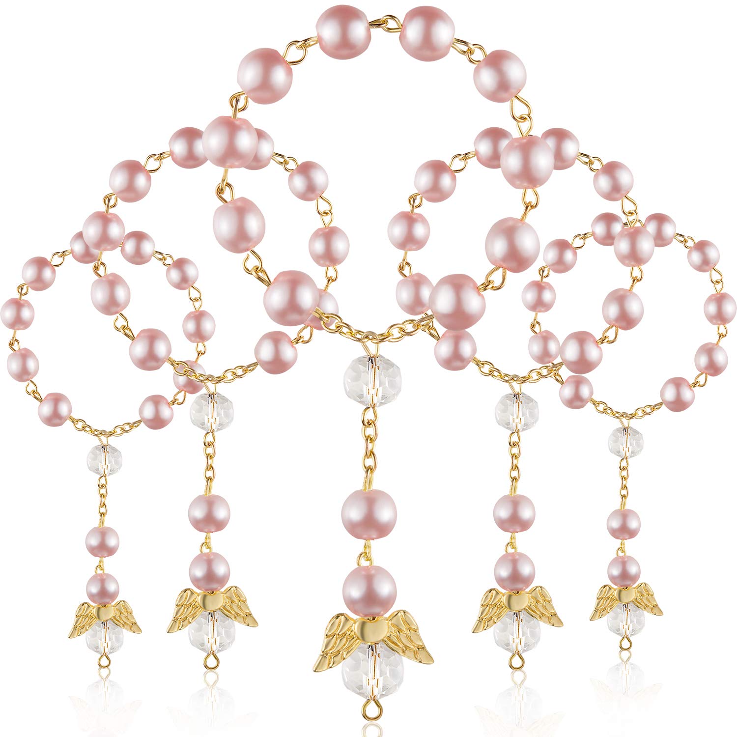 Hicarer baptism rosary with pink angel beads for first communion decoration