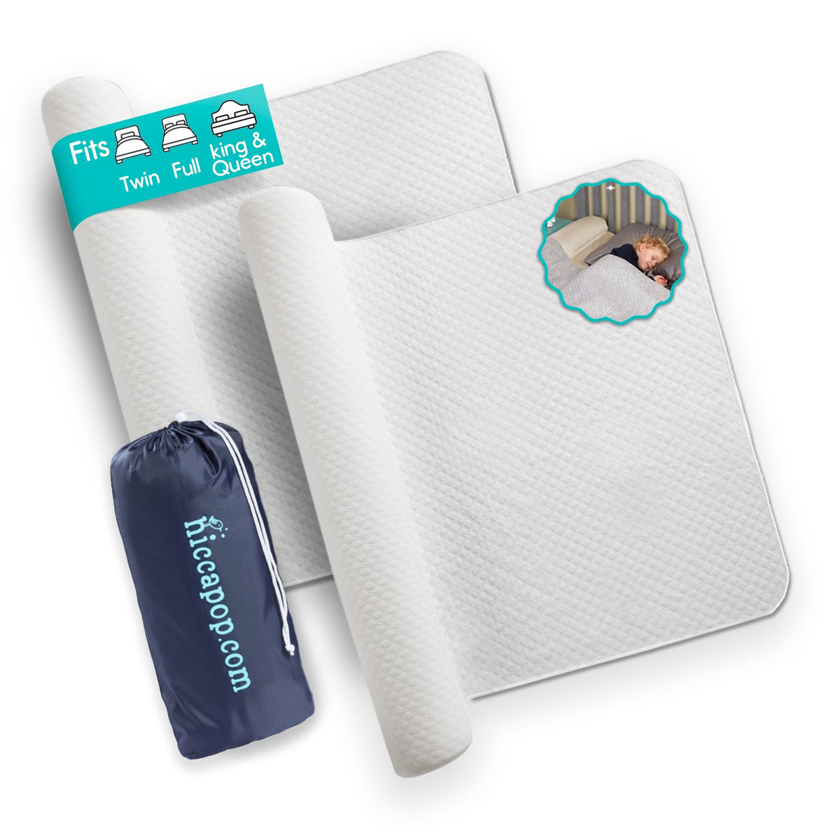 Hiccapop 2-pack bed rail deflated in travel bag for easy packing.