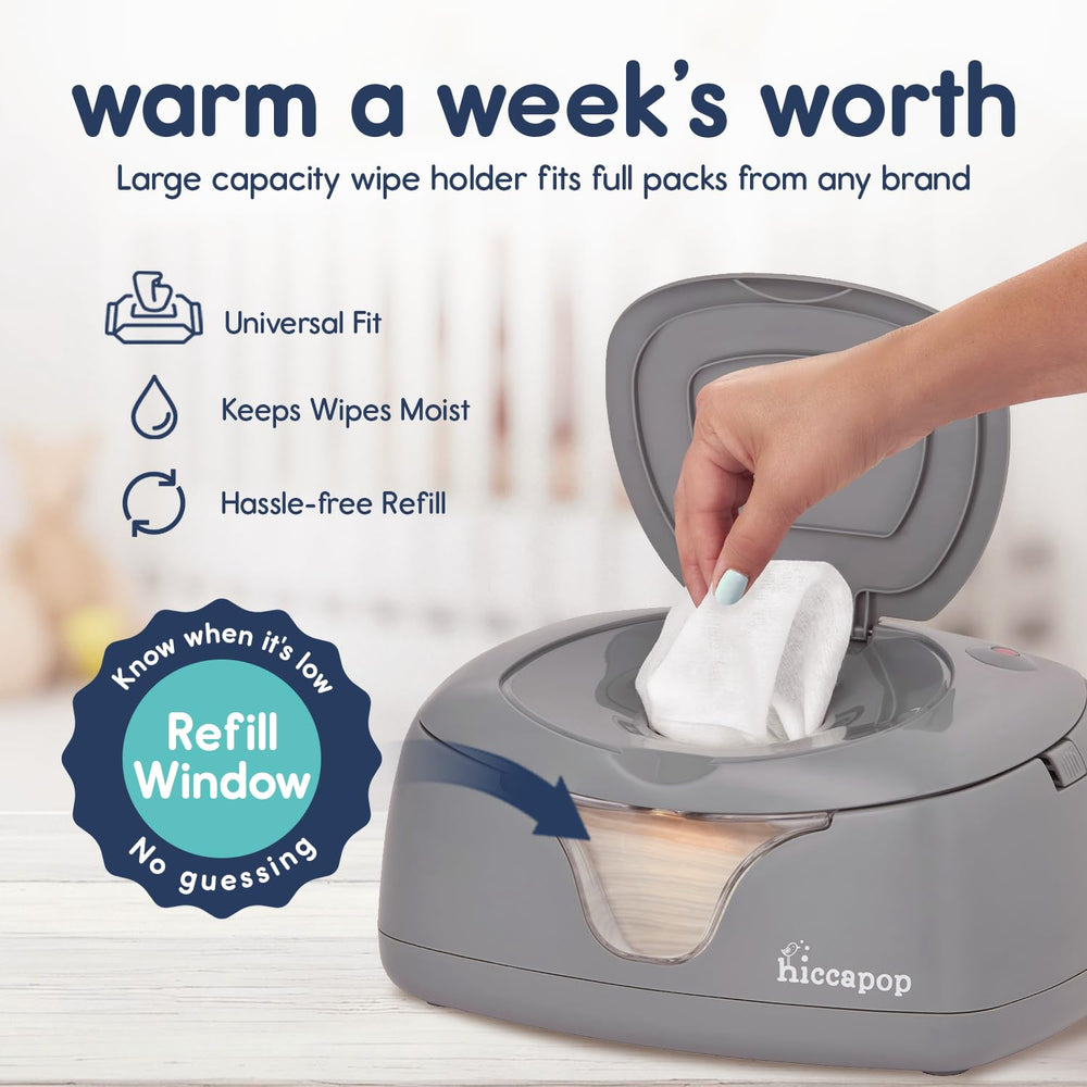 Hiccapop universal dispenser with viewing lens helps monitor wipes at a glance.