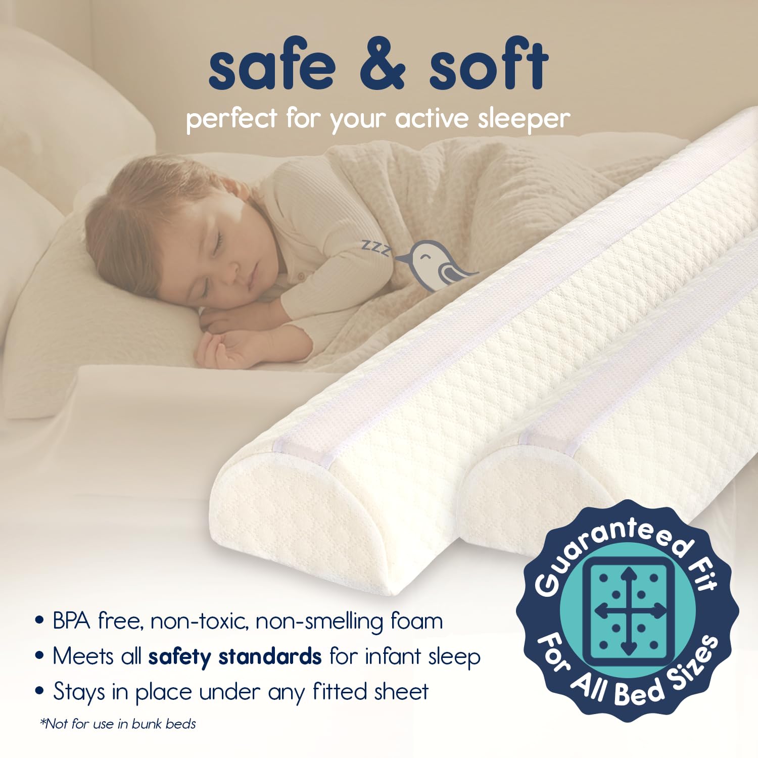 Hiccapop bed bumpers water-resistant cover protects foam and keeps sheets dry.