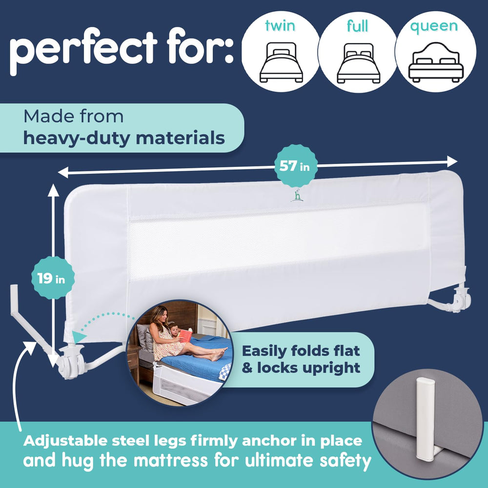 Hiccapop universal-fit bed rail works with twin, full, and queen beds.