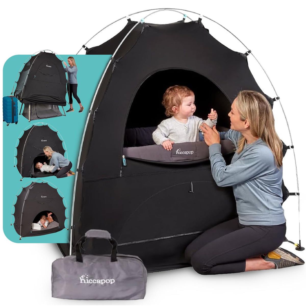 hiccapop Daydreamer blackout tent over pack and play for darker, private sleep