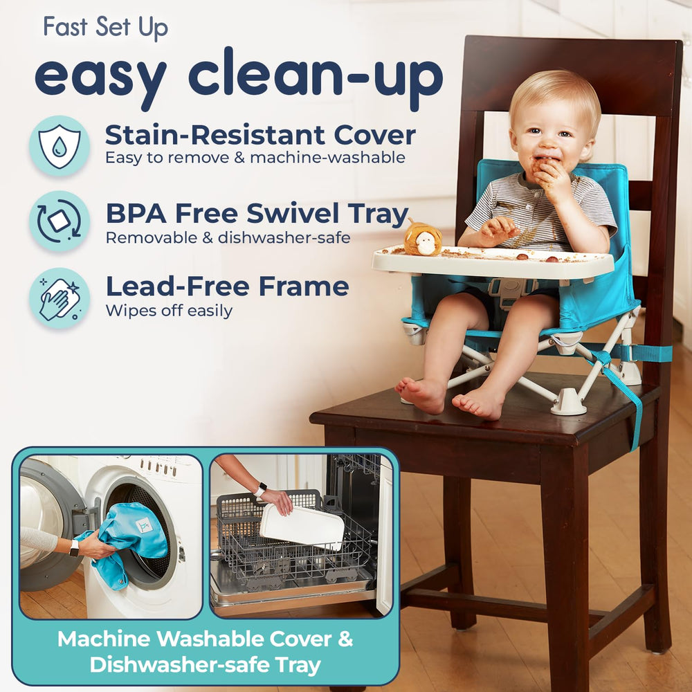Hiccapop OmniBoost ergonomic safety harness keeps baby secure comfortably.