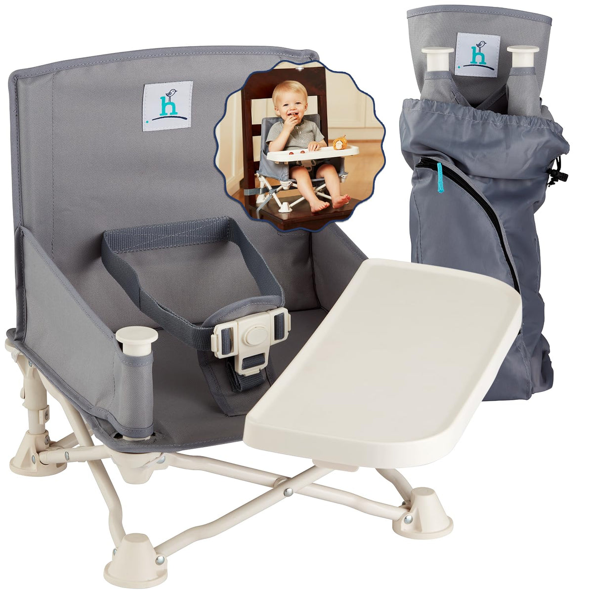 Hiccapop OmniBoost travel booster seat with folding frame for on-the-go meals