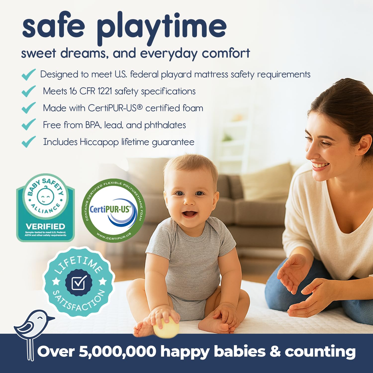 Hiccapop rounded corners ensure snug fit on a playard surface.