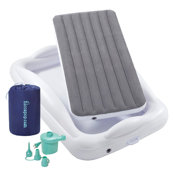 hiccapop toddler travel bed with 4-sided bumpers for travel safety