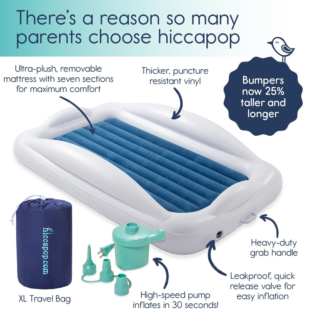 hiccapop travel bed folded in XL bag for easy packing.