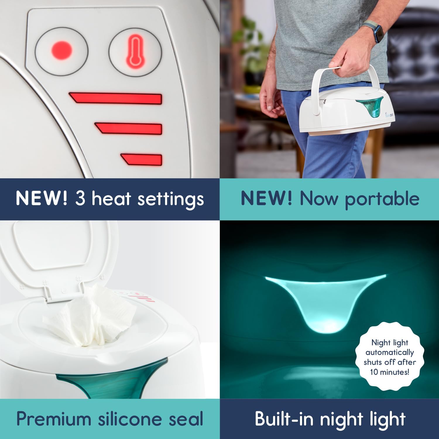 Hiccapop wipe warmer offers three heat settings to customize warmth and moisture.